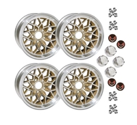Image of 1978 - 1981 15"x8" Cast Aluminum Firebird Gold Snowflake Wheel Kit with Lug Nuts and Red Bird Center Caps, Set of 4