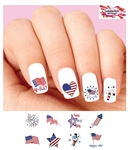 4th of July Flag Patriotic Fireworks Stars Assorted Set of 48 Waterslide Nail Decals