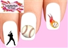 Baseball Player Flames Assorted Set of 20 Waterslide Nail Decals