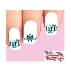 Ovarian Cancer Awareness Teal Ribbon Hope Butterfly Assorted Set of 20 Waterslide Nail Decals