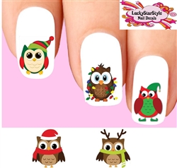Christmas Holiday Santa Owls Assorted Set of 20 Waterslide Nail Decals