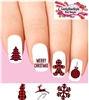 Merry Christmas Red Buffalo Plaid Snowman Deer Snowflake Gingerbread Man Set of 20 Waterslide Nail Decals