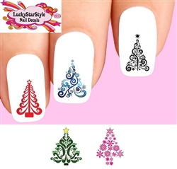 Holiday Christmas Colorful Tree Silhouette Assorted Set of 20 Waterslide Nail Decals