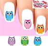 Colorful Owls Assorted Set of 20 Waterslide Nail Decals