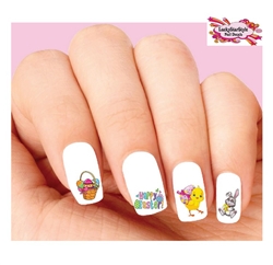 Happy Easter Bunny, Chick & Eggs in Basket Assorted #1 Set of 20 Waterslide Nail Decals