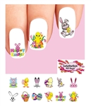 Happy Easter Bunny Basket Chick Eggs Assorted Set of 48 Waterslide Nail Decals