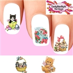 Happy Easter Kitty Cat & Eggs in Basket Assorted Set of 20 Waterslide Nail Decals
