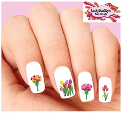 Colorful Tulips Assorted Set of 20 Waterslide Nail Decals