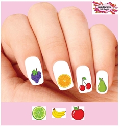 Fruit Apple Orange Bananas Cherries Assorted Set of 20 Waterslide Nail Decals Waterslide Nail Decals