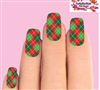 Christmas Holiday Argyle Red & Green Set of 10 Full Waterslide Nail Decals