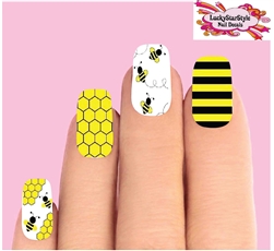 Bees Honeycomb Stripes Assorted Set of 10 Full Waterslide Nail Decals