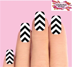 Black & Clear Chevron V Stripe Set of 10 Full Waterslide Nail Decals