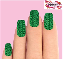 Christmas Holiday Green Cable Knit Sweater Set of 10 Full Waterslide Nail Decals