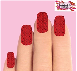 Christmas Holiday Red Cable Knit Sweater Set of 10 Full Waterslide Nail Decals