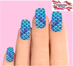 Blue Mermaid Tail Fish Scales Set of 10 Full Waterslide Nail Decals