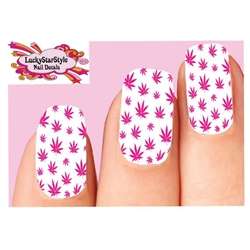 Pink Cannabis Pot Marijuana Leaf Set of 10 Full Waterslide Nail Decals