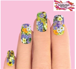 Purple Spring Flowers Set of 10 Full Waterslide Nail Decals