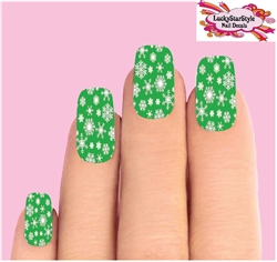 Holiday Christmas Green & Clear Snowflakes Set of 10  Full Waterslide Nail Decals