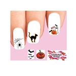 Halloween Black Cat, Ghost, Spider Web, Bats and Pumpkin Assorted #1 Set of 20 Waterslide Nail Decals