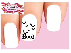 Halloween Boo with Black Bats Set of 20 Waterslide Nail Decals