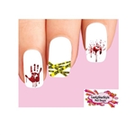 Halloween Crime Scene Tape Bloody Hand Print Assorted Set of 20 Waterslide Nail Decals