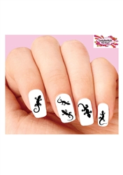 Gecko Lizard Silhouette Assorted Set of 20 Waterslide Nail Decals