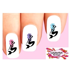 Colorful Mermaid Silhouette Assorted Set of 20 Waterslide Nail Decals