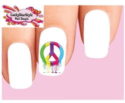 Colorful Rainbow Peace Sign Dripping Paint Set of 20 Waterslide Nail Decals