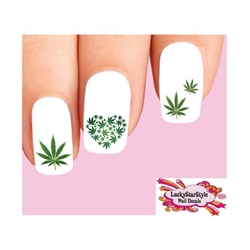 Green Cannabis Pot Marijuana Heart Assorted Set of 20 Waterslide Nail Decals