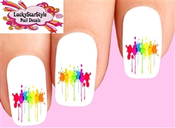 Colorful Paint Splatter Drip Set of 20 Waterslide Nail Decals