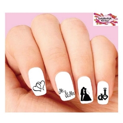 Wedding, Bride, Groom, I do Silhouette Assorted Waterslide Nail Decals