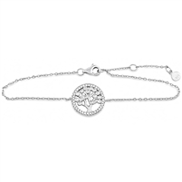 Silver Bar Bracelet with CZ - Tree of Life