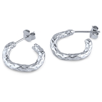 Plain Sterling Silver Hoop Earrings with Scale Design