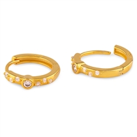 Yellow Gold Sterling Silver Huggy Earrings with Bezel & Claw Set Cubic Zirconia