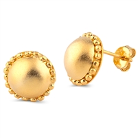 Yellow Gold Plated Plain Sterling Silver Domed Earrings