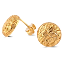 Yellow Gold Plated Sterling Silver Round Domed Criss- Cross Designed Earrings