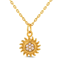Silver Sun Necklace with White CZ Stones