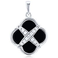 Silver Pendant - Black Onyx With CZ