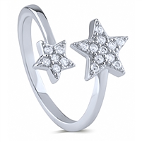 Silver Stars Ring with White CZ Stones