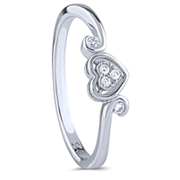 Silver Heart Ring with White CZ Stones