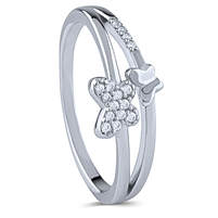 Silver Butterflies Ring with White CZ Stones