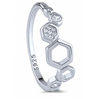 Silver Hexagon Ring with White CZ Stones