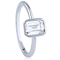 Silver Ring with White CZ Emerald Cut, Bezel Set