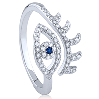 Silver Adjustable Evil Eye Ring with White and Blue CZ Stone