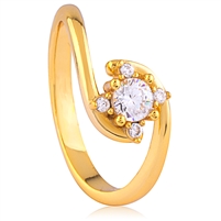 Silver Ring with White CZ and Yellow Gold Plating