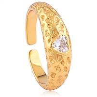 Silver Ring with White CZ Stone and Yellow Gold Plating