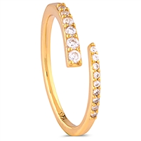 Sterling Silver Adjustable Size Ring with Round CZ Stones and Yellow Gold Plating