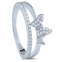 Sterling Silver Butterfly Ring with White CZ