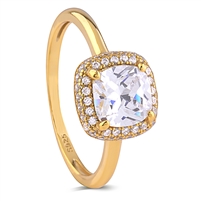 Yellow Gold Plated Sterling Silver Ring with Cushion Cut Cubic Zirconia Center