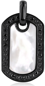 Stainless Steel Dog Tag Pendant with MOP and Black CZ